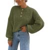 MEROKEETY Women’s 2025 Fall Oversized Sweaters Chunky Long Lantern Sleeve Buttoned Mock Neck Winter Knit Loose Pullover Tops(Armygreen)