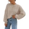 MEROKEETY Women’s 2025 Fall Oversized Sweaters Chunky Long Lantern Sleeve Buttoned Mock Neck Winter Knit Loose Pullover Tops(Lightkhaki)