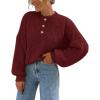 MEROKEETY Women’s 2025 Fall Oversized Sweaters Chunky Long Lantern Sleeve Buttoned Mock Neck Winter Knit Loose Pullover Tops(Wine)