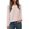 MEROKEETY Women’s 2025 Long Sleeve Top Blouse Fall Casual Trendy Colourful Striped Crewneck Loose Shirts(Beige)