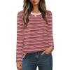MEROKEETY Women’s 2025 Long Sleeve Top Blouse Fall Casual Trendy Colourful Striped Crewneck Loose Shirts(Wine)