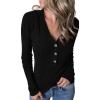 MEROKEETY Women’s 2025 Long Sleeve V Neck Ribbed Button Knit Sweater Solid Color Tops(Black)