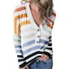 MEROKEETY Women’s 2025 Long Sleeve V Neck Ribbed Button Knit Sweater Solid Color Tops(B-stripe Navy)