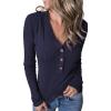 MEROKEETY Women’s 2025 Long Sleeve V Neck Ribbed Button Knit Sweater Solid Color Tops(Navy)