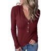 MEROKEETY Women’s 2025 Long Sleeve V Neck Ribbed Button Knit Sweater Solid Color Tops(Wine)