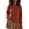 MEROKEETY Women’s 2025 Long Sleeve Waffle Knit Pullover Sweater Crew Neck Solid Color Jumper Tops(Brown)