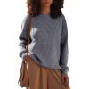 MEROKEETY Women’s 2025 Long Sleeve Waffle Knit Pullover Sweater Crew Neck Solid Color Jumper Tops(Grey)
