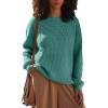 MEROKEETY Women’s 2025 Long Sleeve Waffle Knit Pullover Sweater Crew Neck Solid Color Jumper Tops(Lake Green)