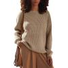 MEROKEETY Women’s 2025 Long Sleeve Waffle Knit Pullover Sweater Crew Neck Solid Color Jumper Tops(Light Khaki)