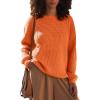 MEROKEETY Women’s 2025 Long Sleeve Waffle Knit Pullover Sweater Crew Neck Solid Color Jumper Tops(Orange)
