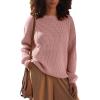 MEROKEETY Women’s 2025 Long Sleeve Waffle Knit Pullover Sweater Crew Neck Solid Color Jumper Tops(Pink)