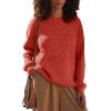 MEROKEETY Women’s 2025 Long Sleeve Waffle Knit Pullover Sweater Crew Neck Solid Color Jumper Tops(Rust)