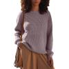 MEROKEETY Women’s 2025 Long Sleeve Waffle Knit Pullover Sweater Crew Neck Solid Color Jumper Tops(Taro)