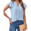 MEROKEETY Women’s 2026 Spring V Neck Ruffle Short Sleeve Blouse Summer Swiss Dot Dressy Casual Flowy Shirt Tunic Top(Blue)