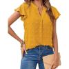 MEROKEETY Women’s 2026 Spring V Neck Ruffle Short Sleeve Blouse Summer Swiss Dot Dressy Casual Flowy Shirt Tunic Top(Ginger)