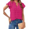 MEROKEETY Women’s 2026 Spring V Neck Ruffle Short Sleeve Blouse Summer Swiss Dot Dressy Casual Flowy Shirt Tunic Top(Hot Pink)