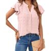 MEROKEETY Women’s 2026 Spring V Neck Ruffle Short Sleeve Blouse Summer Swiss Dot Dressy Casual Flowy Shirt Tunic Top(Light Pink)