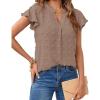MEROKEETY Women’s 2026 Spring V Neck Ruffle Short Sleeve Blouse Summer Swiss Dot Dressy Casual Flowy Shirt Tunic Top(Mocha)