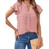 MEROKEETY Women’s 2026 Spring V Neck Ruffle Short Sleeve Blouse Summer Swiss Dot Dressy Casual Flowy Shirt Tunic Top(Pink)