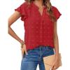 MEROKEETY Women’s 2026 Spring V Neck Ruffle Short Sleeve Blouse Summer Swiss Dot Dressy Casual Flowy Shirt Tunic Top(Red)