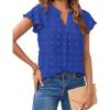 MEROKEETY Women’s 2026 Spring V Neck Ruffle Short Sleeve Blouse Summer Swiss Dot Dressy Casual Flowy Shirt Tunic Top(Royal)