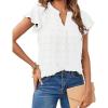 MEROKEETY Women’s 2026 Spring V Neck Ruffle Short Sleeve Blouse Summer Swiss Dot Dressy Casual Flowy Shirt Tunic Top(White)