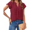 MEROKEETY Women’s 2026 Spring V Neck Ruffle Short Sleeve Blouse Summer Swiss Dot Dressy Casual Flowy Shirt Tunic Top(Wine Red)