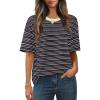 MEROKEETY Women’s 2026 Summer Short Sleeve Tops Casual Colourful Striped Crewneck Loose Work T Shirts Blouses(Black Purple)