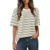 MEROKEETY Women’s 2026 Summer Short Sleeve Tops Casual Colourful Striped Crewneck Loose Work T Shirts Blouses(Grey)