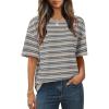 MEROKEETY Women’s 2026 Summer Short Sleeve Tops Casual Colourful Striped Crewneck Loose Work T Shirts Blouses(Light Grey)