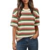 MEROKEETY Women’s 2026 Summer Short Sleeve Tops Casual Colourful Striped Crewneck Loose Work T Shirts Blouses(Orange)