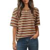 MEROKEETY Women’s 2026 Summer Short Sleeve Tops Casual Colourful Striped Crewneck Loose Work T Shirts Blouses(Rust)