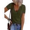 MEROKEETY Women’s 2026 Summer Short Sleeve Tops Casual V Neck T Shirts Ribbed Knit Henley Button Basic Blouse(Armygreen)