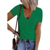 MEROKEETY Women’s 2026 Summer Short Sleeve Tops Casual V Neck T Shirts Ribbed Knit Henley Button Basic Blouse(Forest Green)