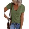 MEROKEETY Women’s 2026 Summer Short Sleeve Tops Casual V Neck T Shirts Ribbed Knit Henley Button Basic Blouse(Green)