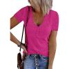 MEROKEETY Women’s 2026 Summer Short Sleeve Tops Casual V Neck T Shirts Ribbed Knit Henley Button Basic Blouse(Hot Pink)