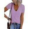 MEROKEETY Women’s 2026 Summer Short Sleeve Tops Casual V Neck T Shirts Ribbed Knit Henley Button Basic Blouse(Lavender)