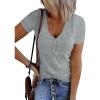 MEROKEETY Women’s 2026 Summer Short Sleeve Tops Casual V Neck T Shirts Ribbed Knit Henley Button Basic Blouse(Lightgrey)