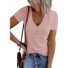 MEROKEETY Women’s 2026 Summer Short Sleeve Tops Casual V Neck T Shirts Ribbed Knit Henley Button Basic Blouse(Pink)