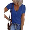 MEROKEETY Women’s 2026 Summer Short Sleeve Tops Casual V Neck T Shirts Ribbed Knit Henley Button Basic Blouse(Royal)