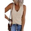 MEROKEETY Women’s 2026 Summer Sleeveless Tank Tops V Neck Ribbed Dressy Casual Henley Shirts Button Loose Cami Tees(Almond)