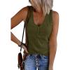 MEROKEETY Women’s 2026 Summer Sleeveless Tank Tops V Neck Ribbed Dressy Casual Henley Shirts Button Loose Cami Tees(Armygreen)