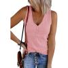 MEROKEETY Women’s 2026 Summer Sleeveless Tank Tops V Neck Ribbed Dressy Casual Henley Shirts Button Loose Cami Tees(Darkpink)