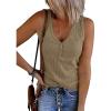 MEROKEETY Women’s 2026 Summer Sleeveless Tank Tops V Neck Ribbed Dressy Casual Henley Shirts Button Loose Cami Tees(Khaki)