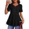 MEROKEETY Women’s 2026 Summer Spring Tunic Babydoll Tops Short Sleeve Waffle Knit Shirts Casual Loose Peplum Blouses(Black)