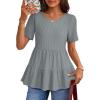 MEROKEETY Women’s 2026 Summer Spring Tunic Babydoll Tops Short Sleeve Waffle Knit Shirts Casual Loose Peplum Blouses(Grey)