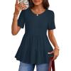 MEROKEETY Women’s 2026 Summer Spring Tunic Babydoll Tops Short Sleeve Waffle Knit Shirts Casual Loose Peplum Blouses(Navy)