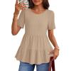 MEROKEETY Women’s 2026 Summer Spring Tunic Babydoll Tops Short Sleeve Waffle Knit Shirts Casual Loose Peplum Blouses(Oatmeal)