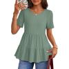 MEROKEETY Women’s 2026 Summer Spring Tunic Babydoll Tops Short Sleeve Waffle Knit Shirts Casual Loose Peplum Blouses(Olive)