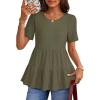 MEROKEETY Women’s 2026 Summer Spring Tunic Babydoll Tops Short Sleeve Waffle Knit Shirts Casual Loose Peplum Blouses(Seagrass)